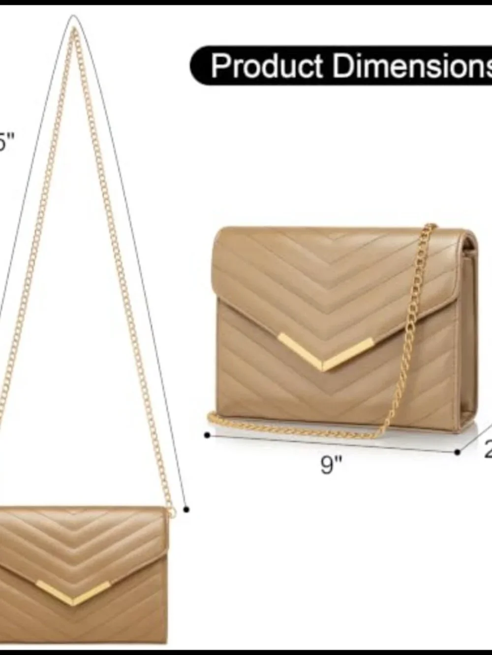 Faux Saffiano Leather Chevron Quilted Clutch Evening Bag with Chain Strap